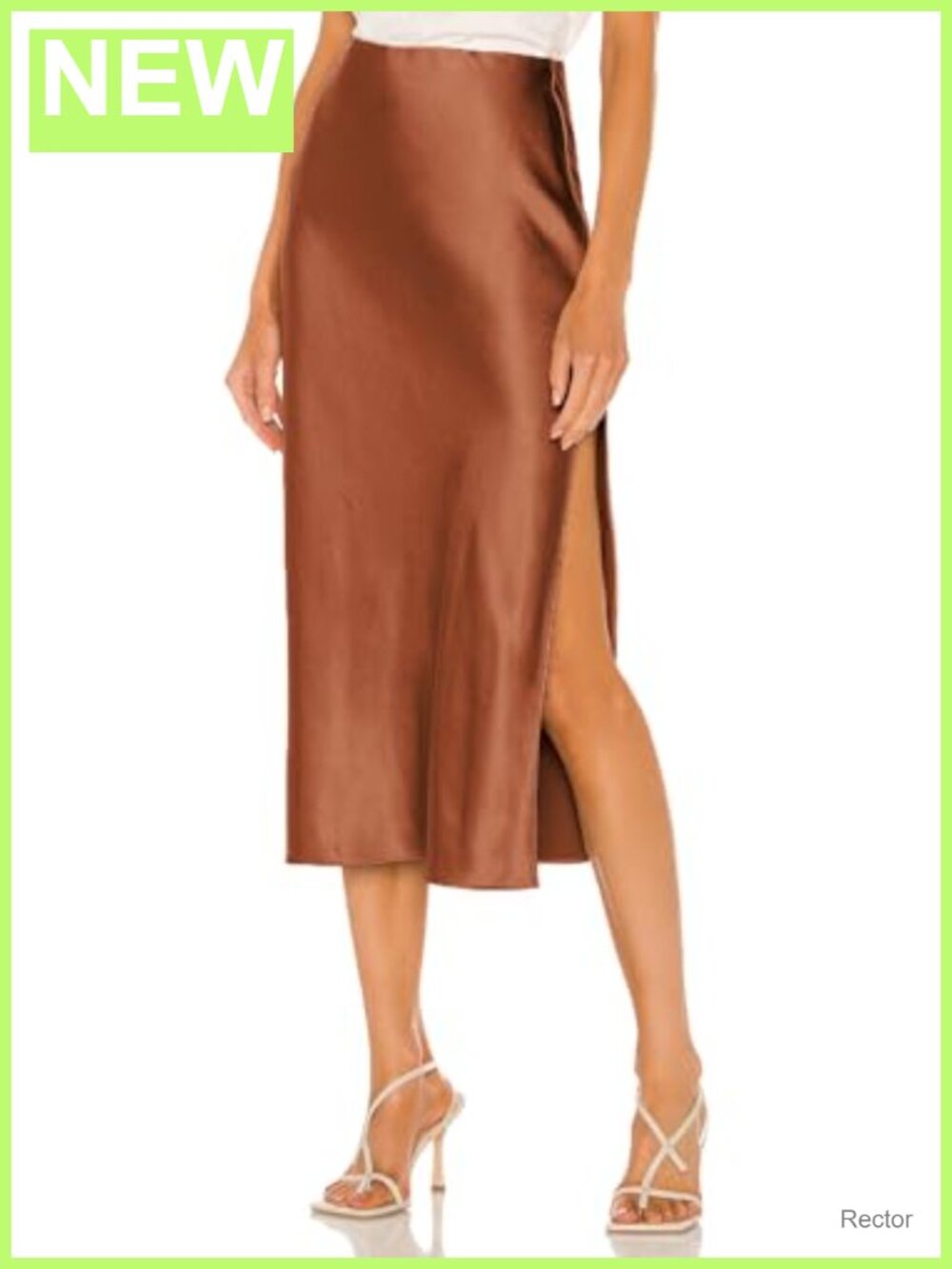 Satin Silk High Waist Slit Midi Skirt Elastic Waistband Women's Flowy Skirt